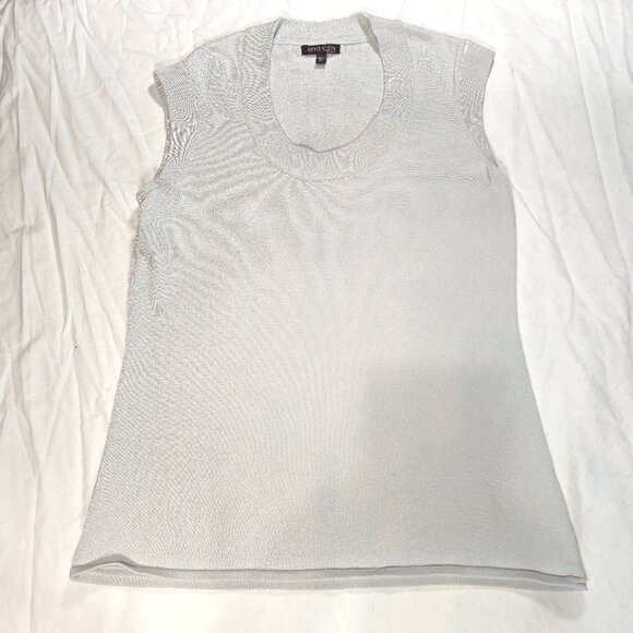 Anne Klein Silver/Gray Metallic Sleeveless Knit Scoop Neck Top Large - Picture 1 of 6